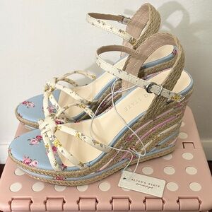 Altar'd State Addeline Wedge Sandals - Blue and Cream NWT